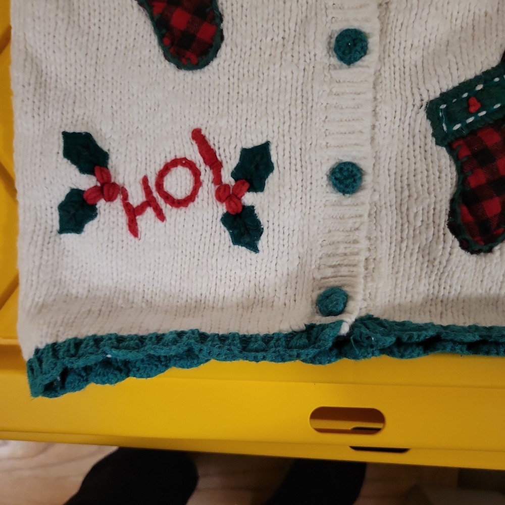 Vintage Hartstrings Holiday Cardigan Sweater Girls 7/8 BUTTON Christmas Ho Ho Ho - Picture 6 of 7